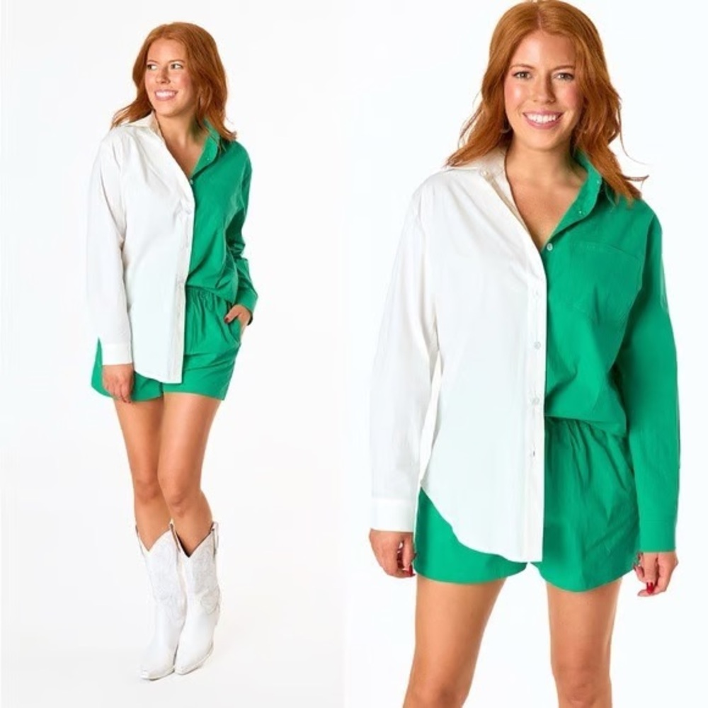Buddy Love Green and White Button Down Shirt & Short Set